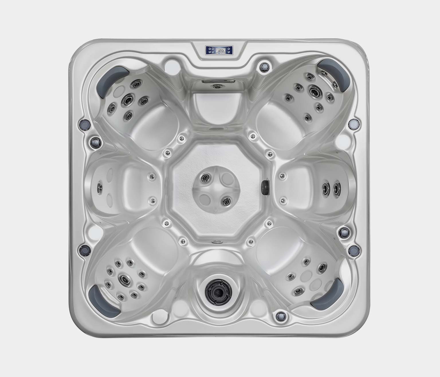 Spabad Celtic 6 från Hanscraft för inomhus eller utomhusbruk. Stor och rymliga spabad med 7 sittplatser 
