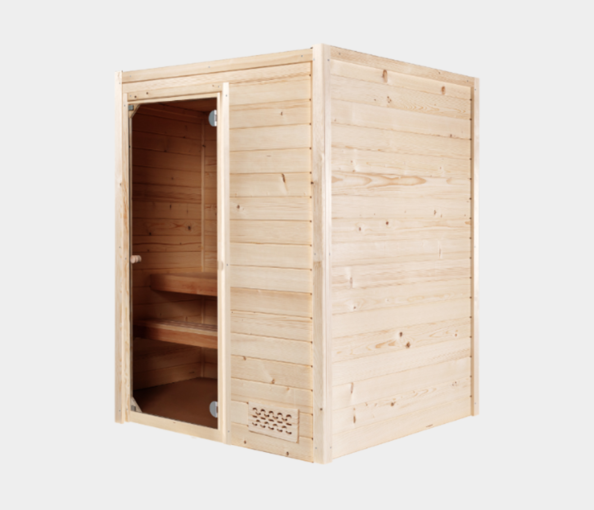 Liten kompakt Bastu / Sauna Tampere HS1 från Hanscraft. Bastu inomhus med plats för 2 personer. Levereras färdigmonterad eller som bastubyggsats.